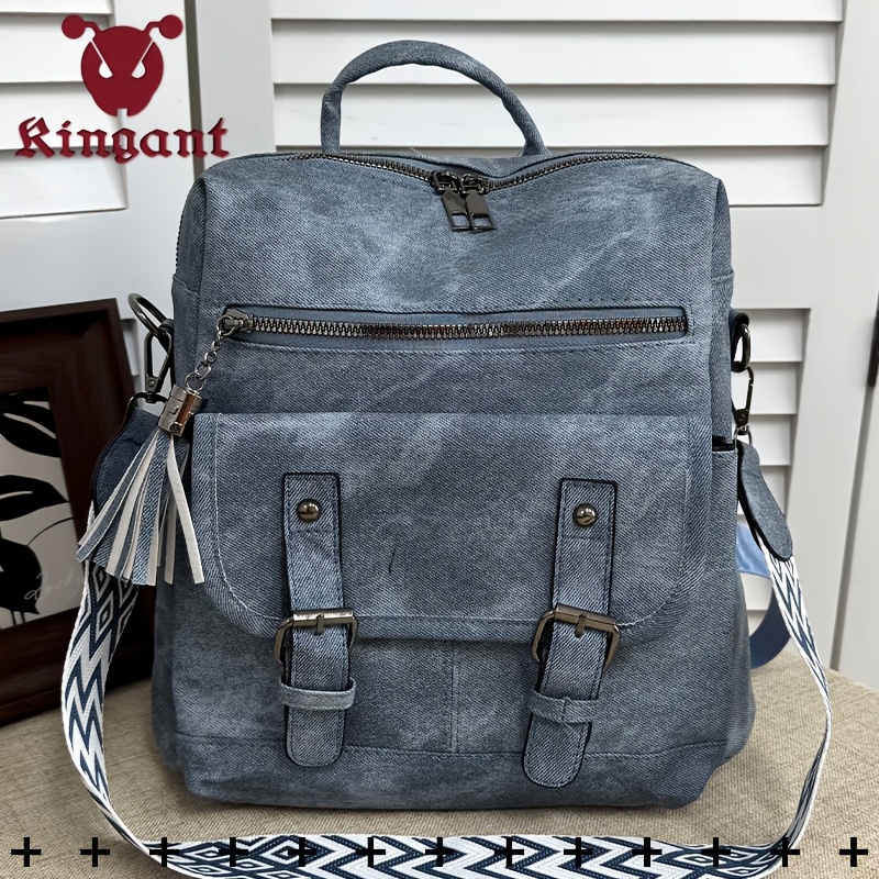 TEMU Women's Anti-theft Vintage Tassel Backpack, Lightweight Daily Bag, Multi-compartment Large Capacity Travel Backpack, Suitable For Travel