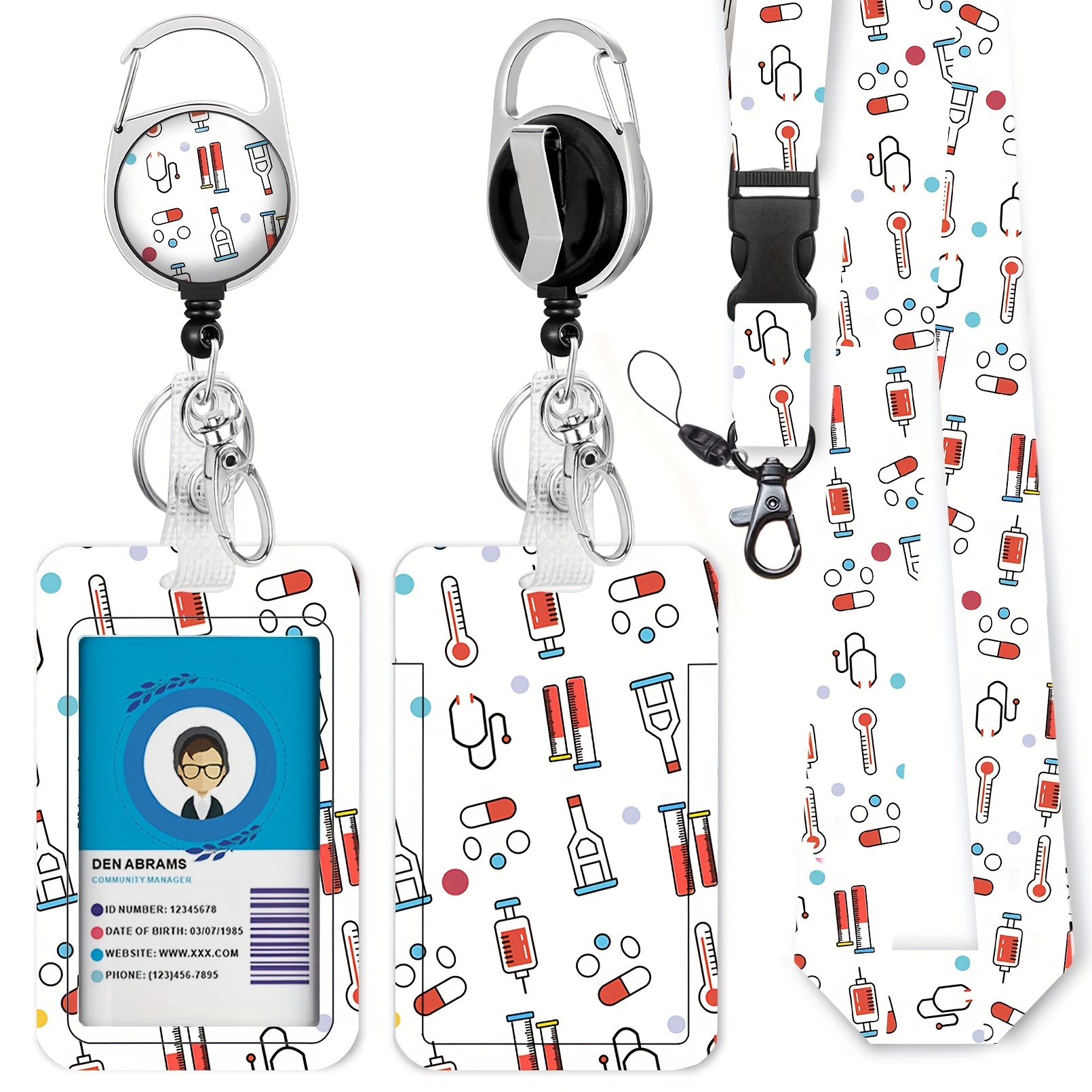 

1pc -themed White Id Badge Holder With Retractable Lanyard - Soft Fiber, Sturdy Keychain - Ideal For Doctors, Nurses, Students, Teachers & Professionals, Nurse Lanyards For Id Badges