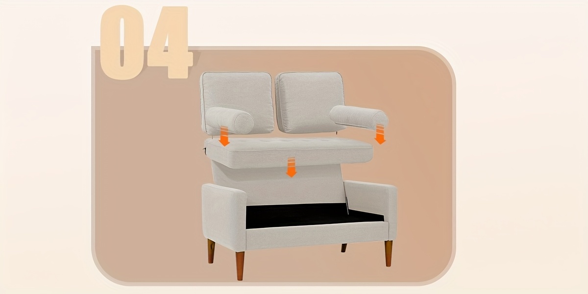 linen sofa with   small 2 seater for living room bedroom office comfy couch with armrests   seat in ashbeige details 8