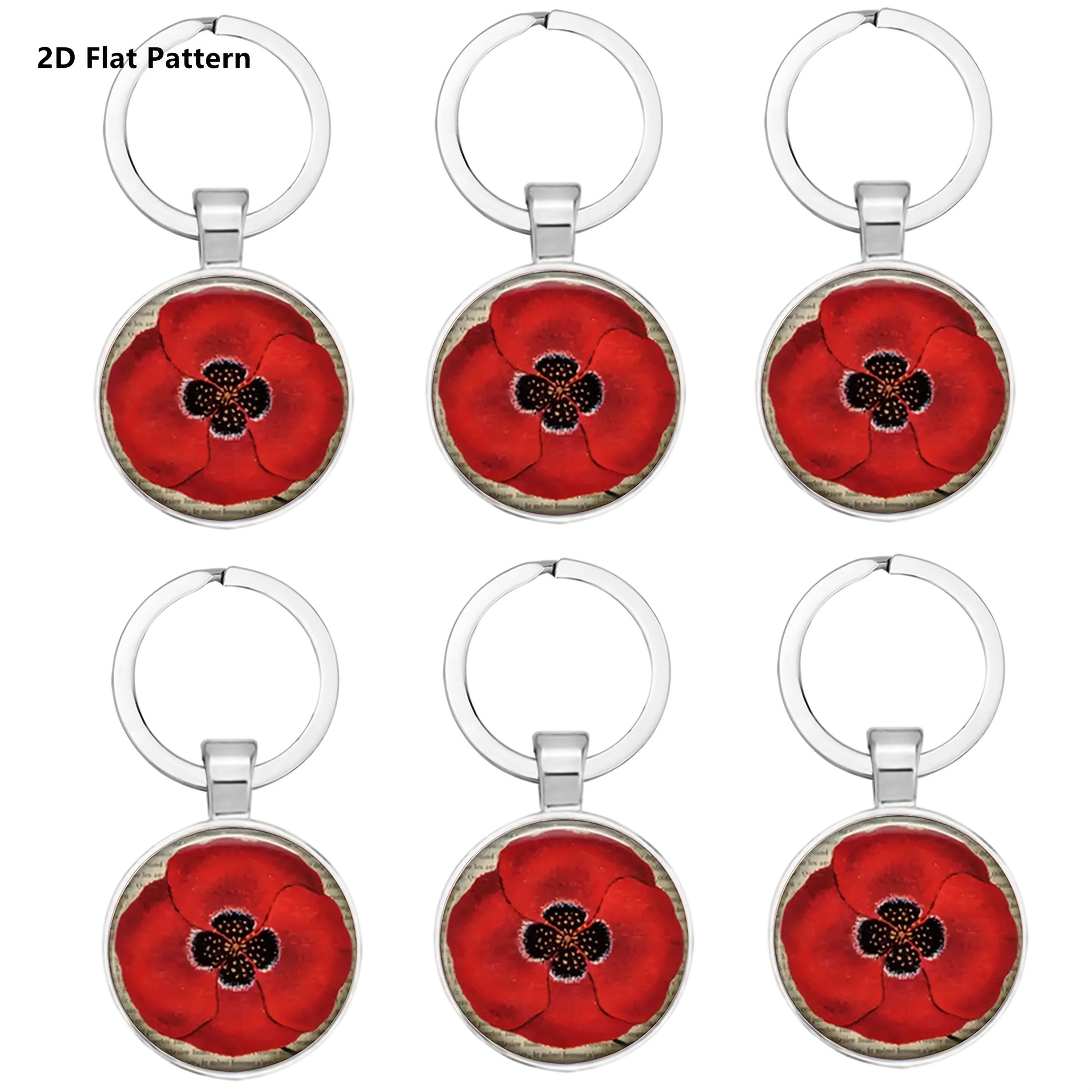 TEMU 2d Flat - 6pcs 2d Flat Pattern Poppy Crystal Glass Keychain, Poppy Time Gem Keychain, Bag , Car Keychain Small Ornament, Perfect Gift For Female