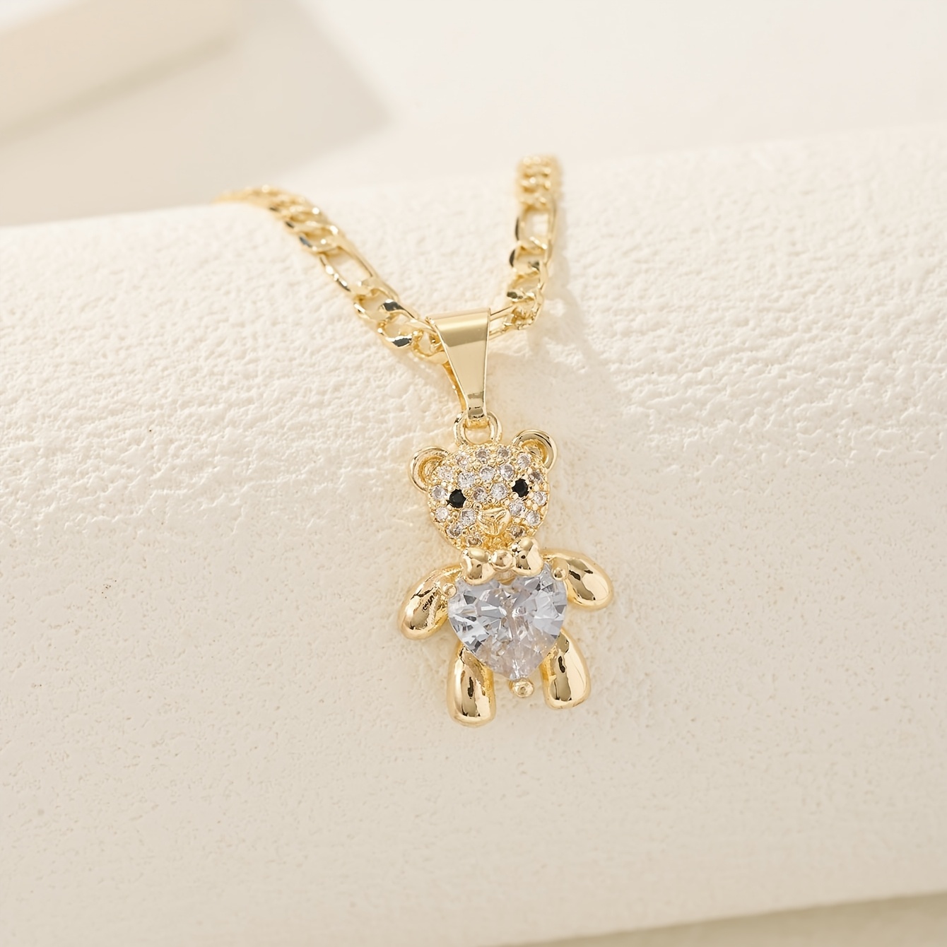 TEMU Collier avec pendentif ours élégant et lisse, motif cœur à et nœud en soie