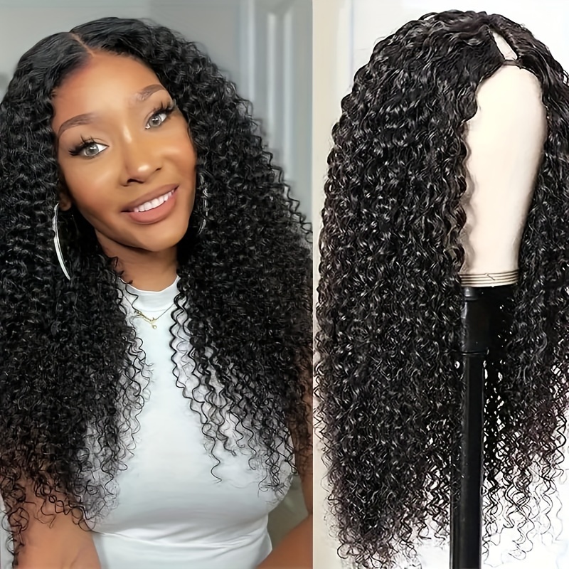 Image of V Part Wigs Curly Wave Brazilian Human Hair Wigs For Women 250% Density Upgrade V Part Wigs Glueless Clip In Half Wig V Shape Wigs No Leave Out