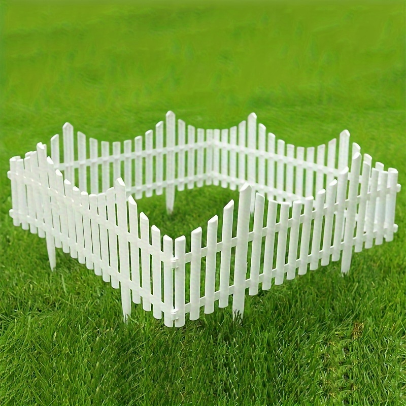 

4pcs Plastic White Garden Fencing, Landscape Edging With Stakes, Flexible Flower Bed Border For Lawn, Yard & Garden Outdoor Decor