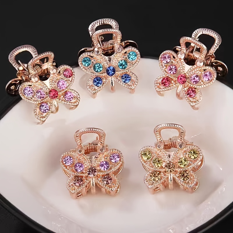 TEMU 5pcs Mini Alloy Hair Clips - Cute Colorful Hair Claws With Non-slip Hairpins, Miniature Hair Accessories Suitable For Women &, For Braids,
