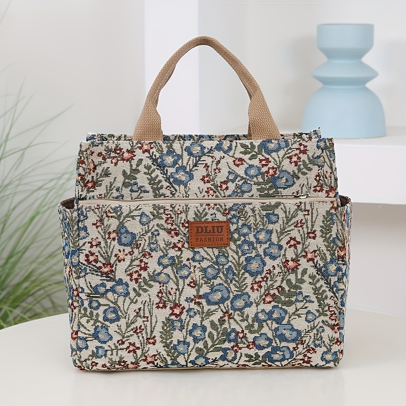 TEMU bolso tote de tela gruesa de gran capacidad, bolsa de lonchera con capa aislante de papel de aluminio, bolsa bento, semicerrada con cremallera,