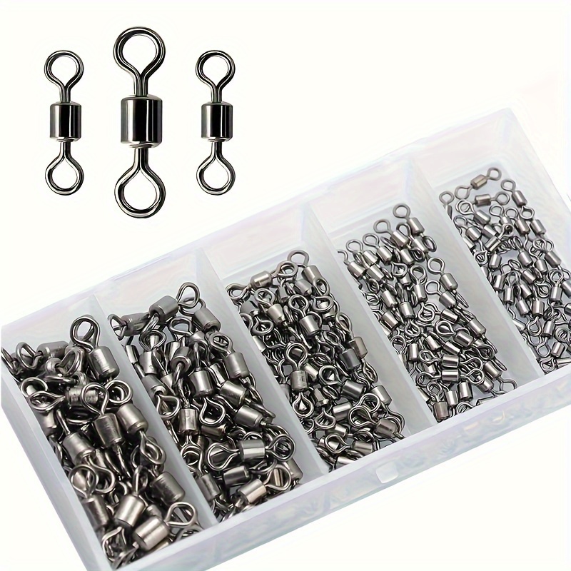 

250pcs Stainless Steel Fishing Swivel Set With Storage Box - Assorted Sizes 2#, 4#, 6#, 8#, 10# For & Hook