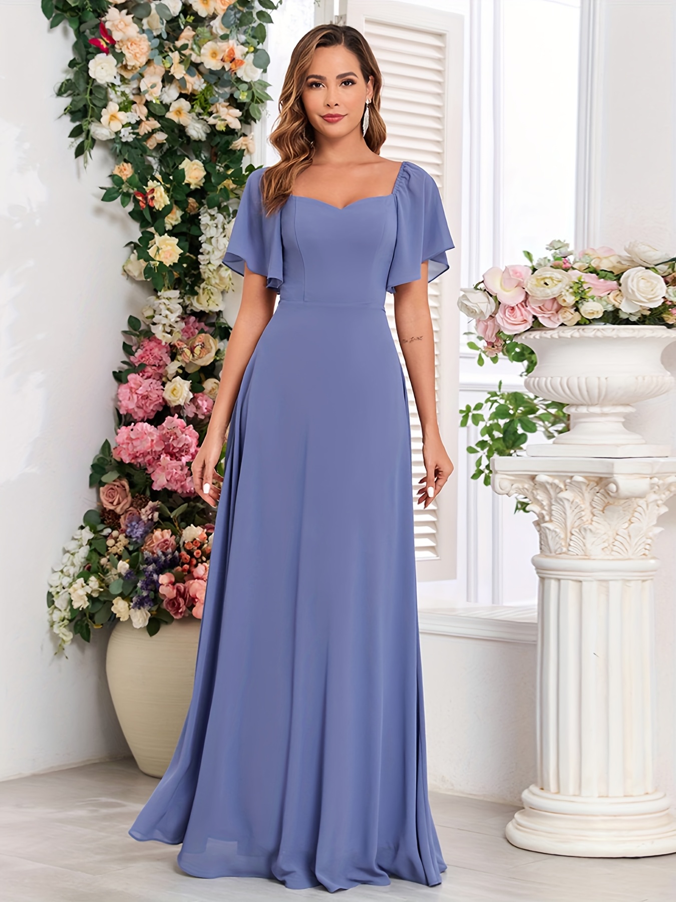 light blue bridesmaid dresses with sleeves sold on Temu United States