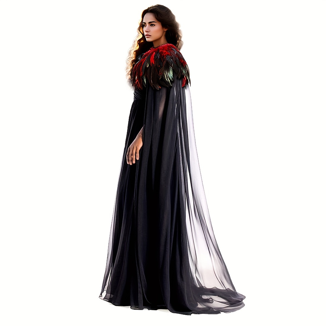 keland Vampiercape met opstaande kraag, gothic, korte cape met kraag voor dames (zwart, M
