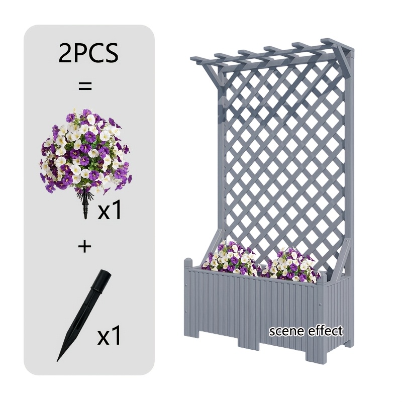 TEMU 2pcs = 1 Set Of Artificial Flowers With Ground Stakes, High-quality Fake Potted Plants, Outdoor Planters, Porch, Terrace, Balcony, Garden,