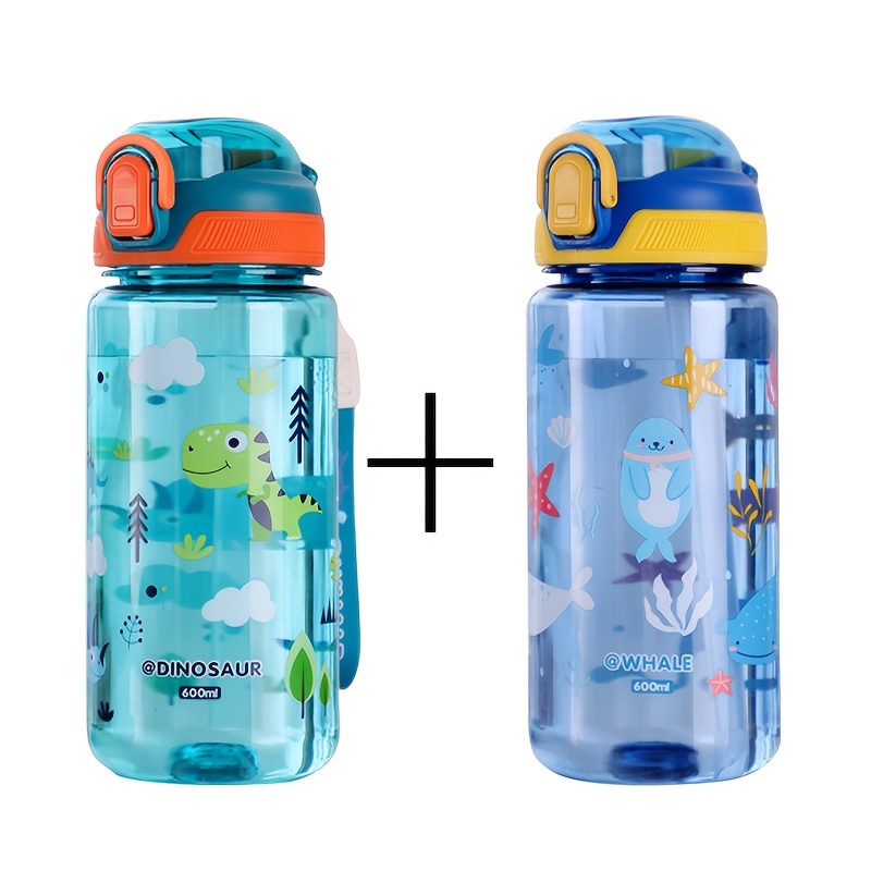 Image of 2pcs, 600ml/20oz Cute Cartoon Plastic Water Cup With Straw, Portable Sports Water Bottle, Suitable For Outdoor Camping Travel