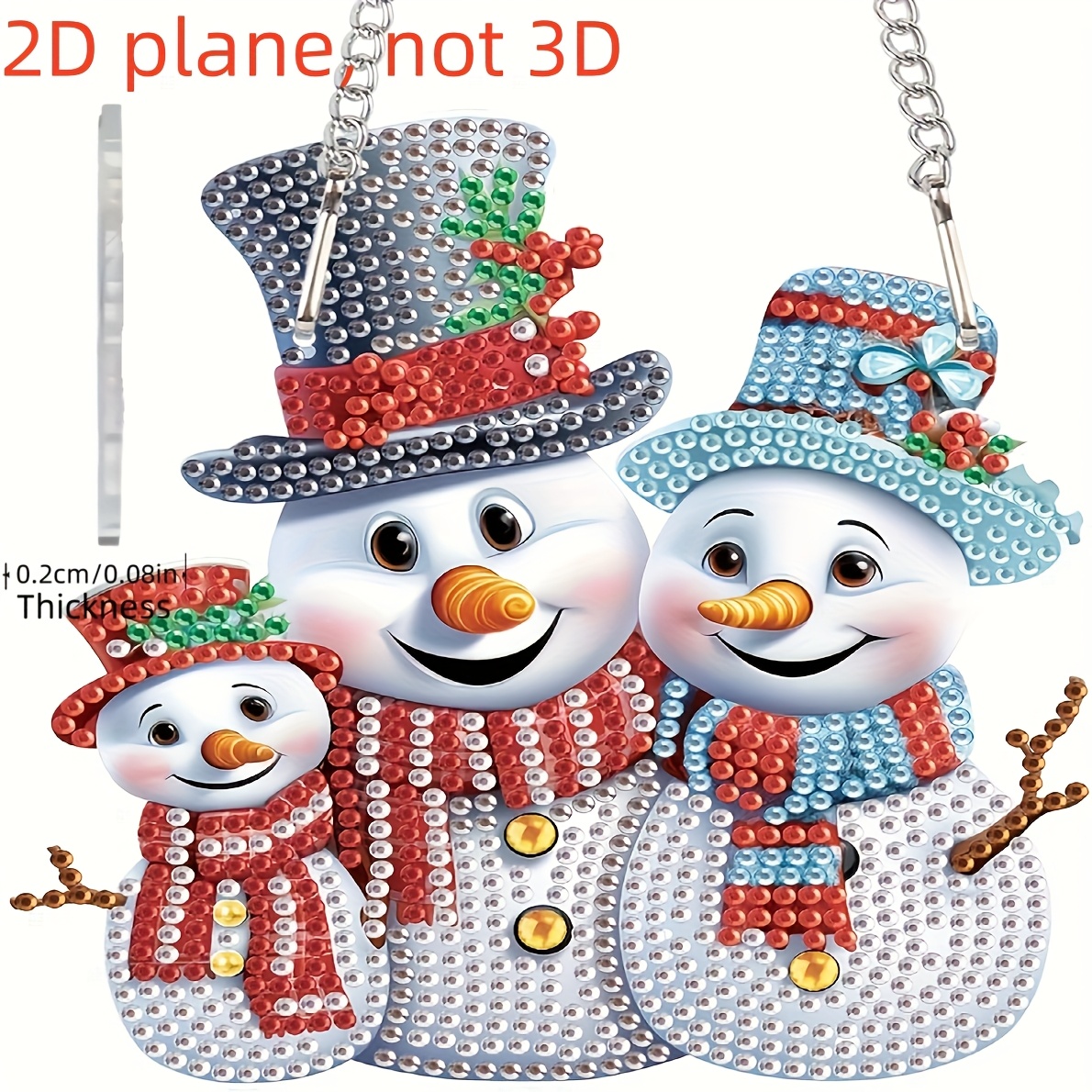 Image of 2d Flat Printing, Christmas 5d Diamond Painting Ornament, Christmas Snowman Diamond Painting Kit Pendant With Chain For Christmas Home Wall Window Decor, Adult Art Craft