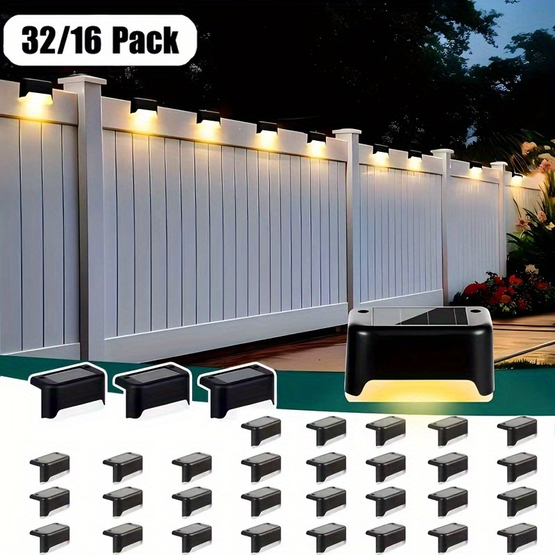 32 16pcs solar led deck lights auto on off 12hr lighting for outdoor stairs fences   warm white light   ideal for commercial spaces like malls hotels and libraries outdoor solar lights christmas