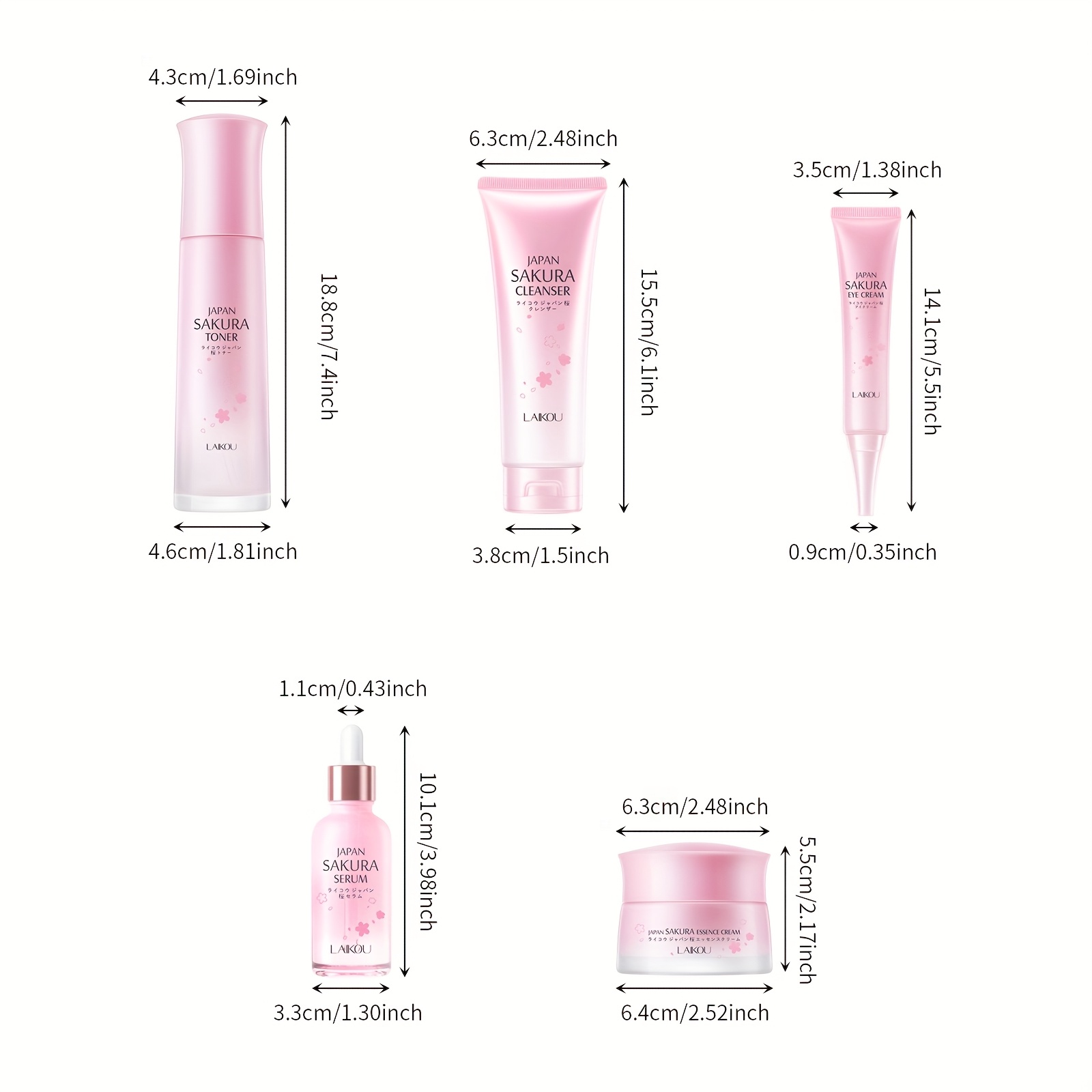 Poklon set za svakodnevnu njegu kože Sakura, uključuje gel za pranje lica 100g, tonik 120ml, serum 30ml, kremu za područje oko očiju 30g, dnevnu i noćnu masku za lice 50g, duboko hidratantno
