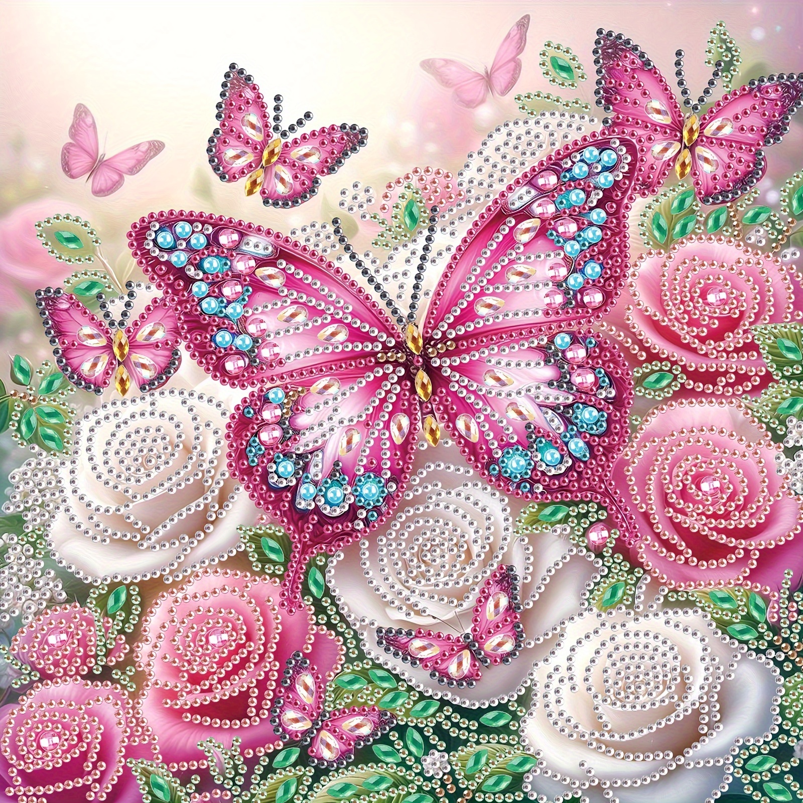 

Kit de peinture diamant papillon floral avec diamants acryliques ronds, ensemble d'art de strass 3D pour débutants avec outils pour la décoration de la chambre et du salon