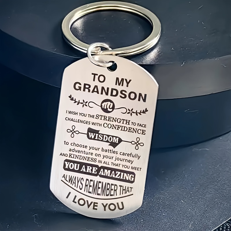 

2pcs Heartfelt Grandson Keychain - Durable Stainless Steel With Engraved Message - Perfect Birthday, Graduation, Or Christmas Gift From