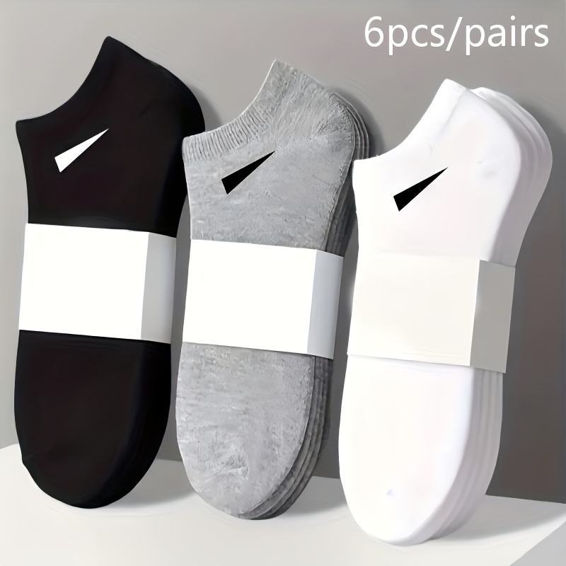 E-shop 6 Stück/3 Stück Herren Schwerlast Polyester Bootssocken - Dicke Fußgewölbestütze, Einfaches Sportdesign, Schwarz/Weiß/Grau - Geeignet für und