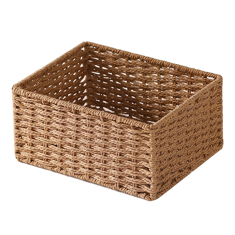TEMU 1pc Mini Cesta de Almacenamiento Rectangular, Bandeja Organizadora para Escritorio, Tocador, Estante, Cesto Decorativo Pequeño en Beige y Café,