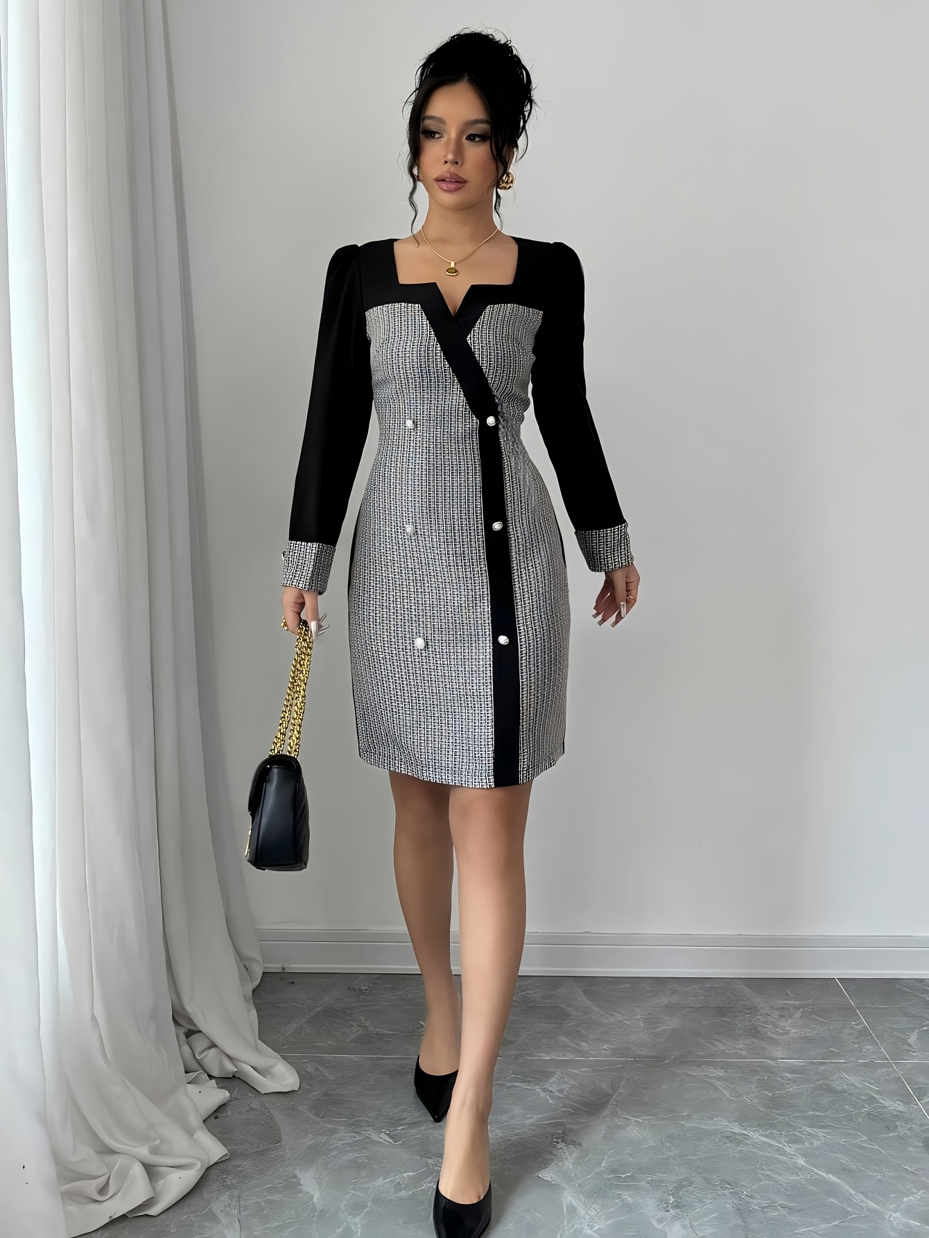 Color Waist Cinching Dress Women's Clothing Temu