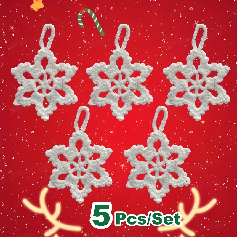 Image of 5 Christmas Tree Ornaments, Hand-crocheted Snowflake Pendants, Christmas-themed Pendants, Festive Home Decorations, Party Supplies, Christmas And New Year Gifts