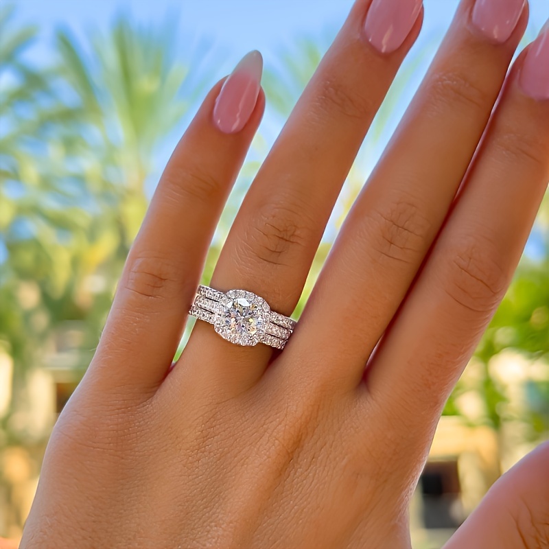 TEMU Set Of 3 Pieces Of Women's Square Wedding Set Zirconia Fairy Women's Party Bride Jewelry