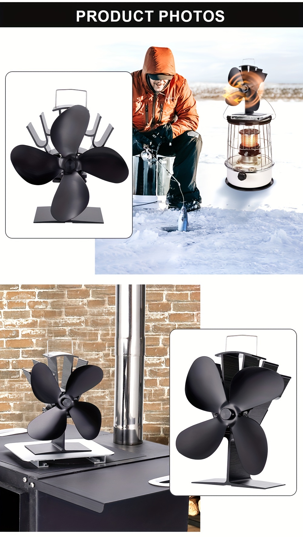 1pc black fireplace   heat powered stove fan log wood burner     fireplace fan   distribution details 5