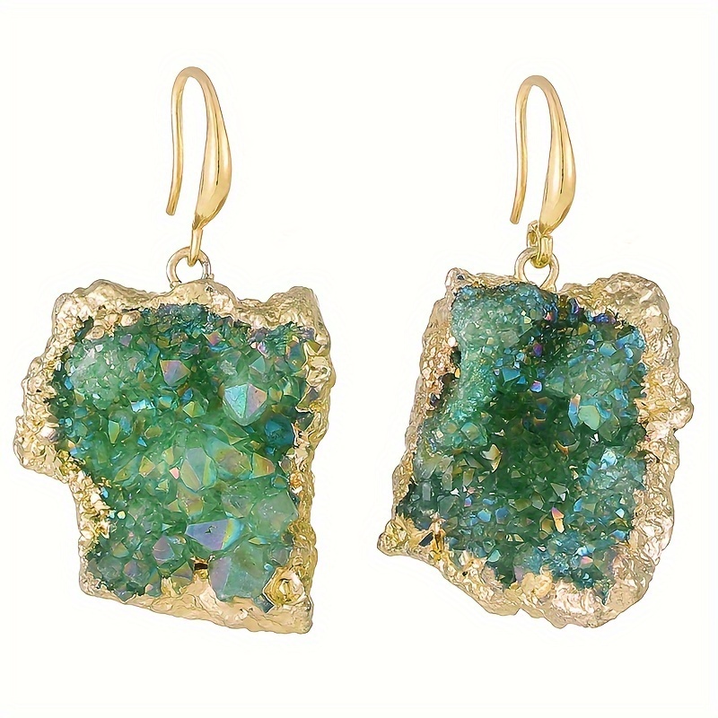 TEMU 1 Pair Vintage Elegant Natural & Dangle Earrings, Copper Ear Needle, Unique Irregular Shaped Gemstone Cluster, Non-feather, For , Gift, All
