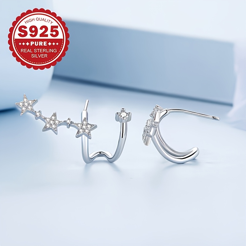 Women's Pentagram Row-Set S925 Sterling Silver Earrings