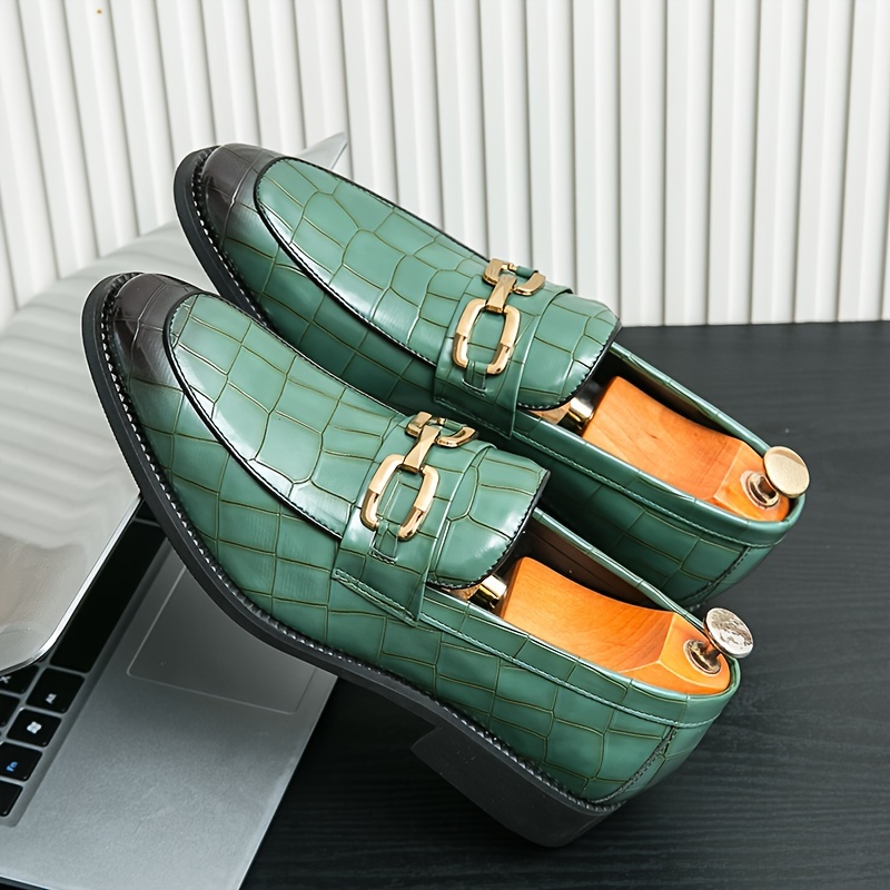 new mens business loafers shiny pointed toe green dress - Temu