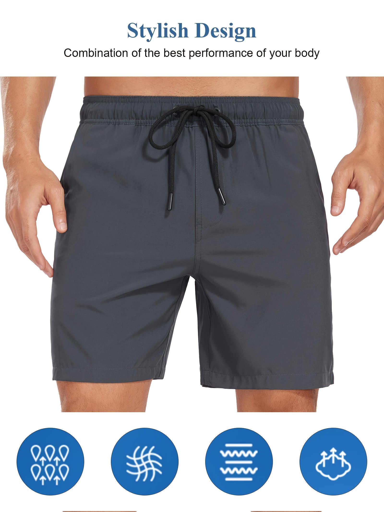 mens two   board shorts with pockets athletic quick dry slightly stretch drawstring workout shorts with assorted colors details 37