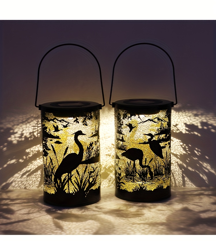 1pc flamingo heron solar lantern outdoor garden decoration   hollow projection light hanging light chandelier courtyard landscape light led handheld light built in 1 2v rechargeable battery details 3