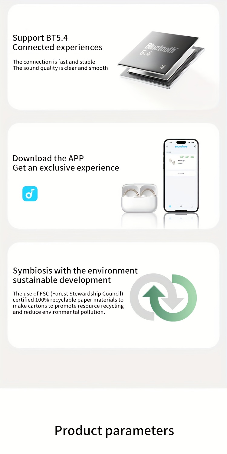 Soundcore AeroClip van Anker, Clip-on Oordopjes, Open-ear Ontwerp, Adaptief Comfort, 4 Microfoons met AI voor Helder Gesprek, 12mm Drivers voor Krachtige Bas, Open-loop Ontwerp, Sportieve Hardloopoordopjes met Botgeleiding Concept, Niet-insteek Ontwerp Compatibel met Alle Telefoons