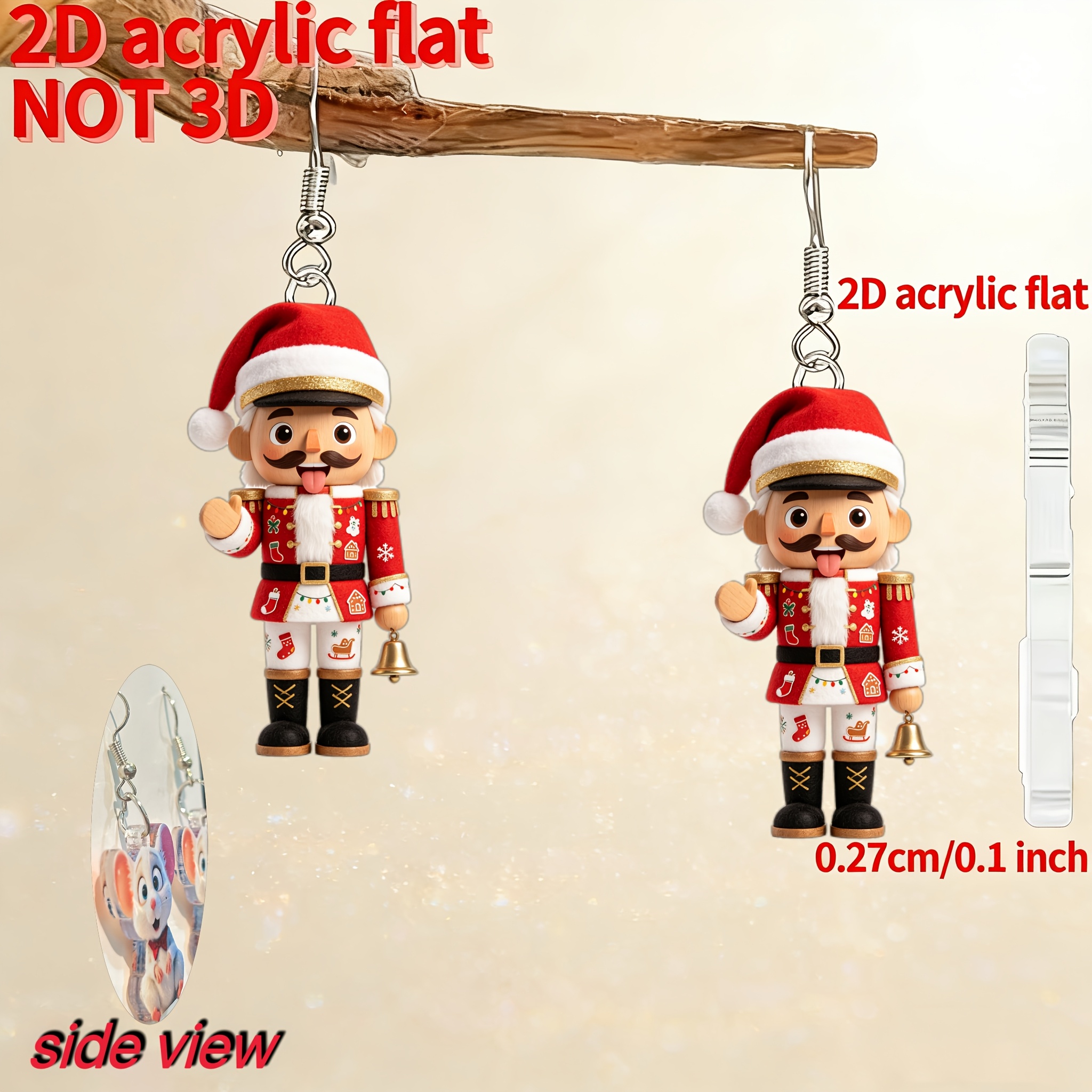 2D Flat Nutcracker Acrylic Pendant Earrings