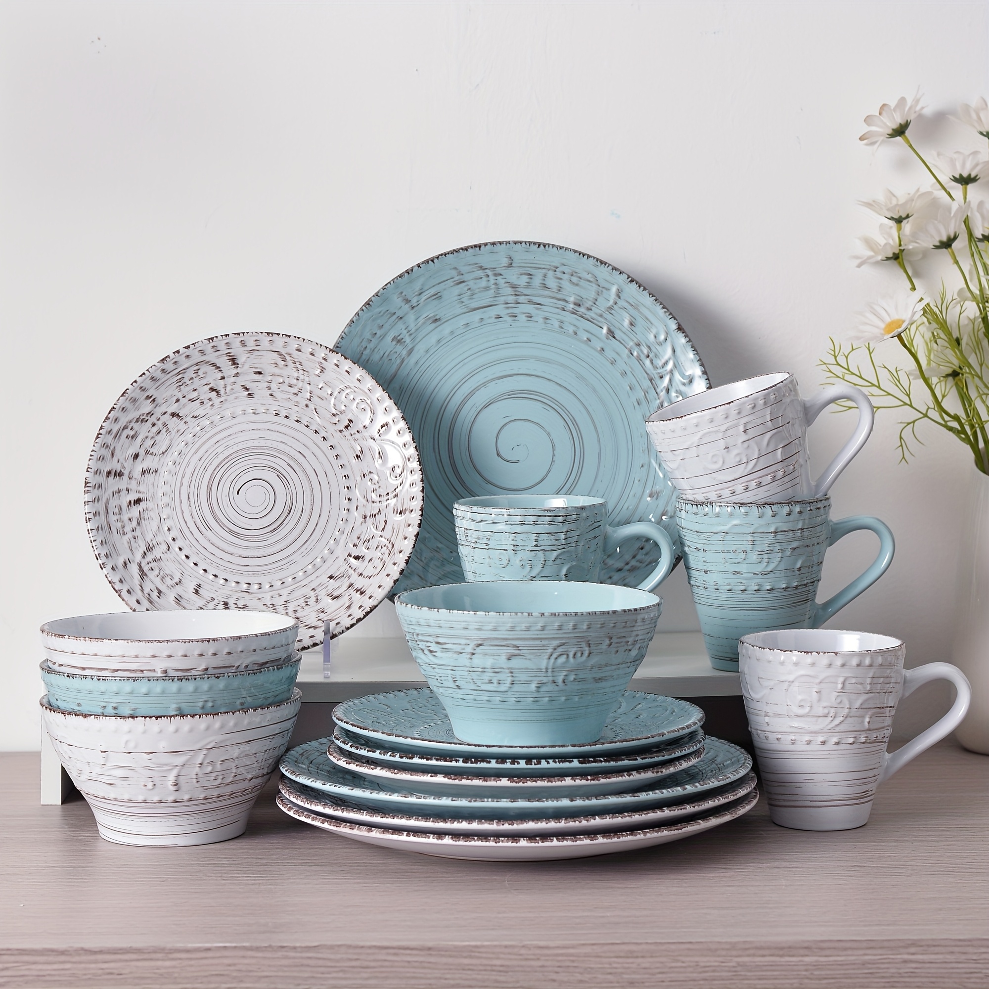 E-shop 16-teiliges Geschirrset, Gedeck für 4 Personen, Dinner Sets umfassen Teller, Dessertteller, Schüssel und Tasse