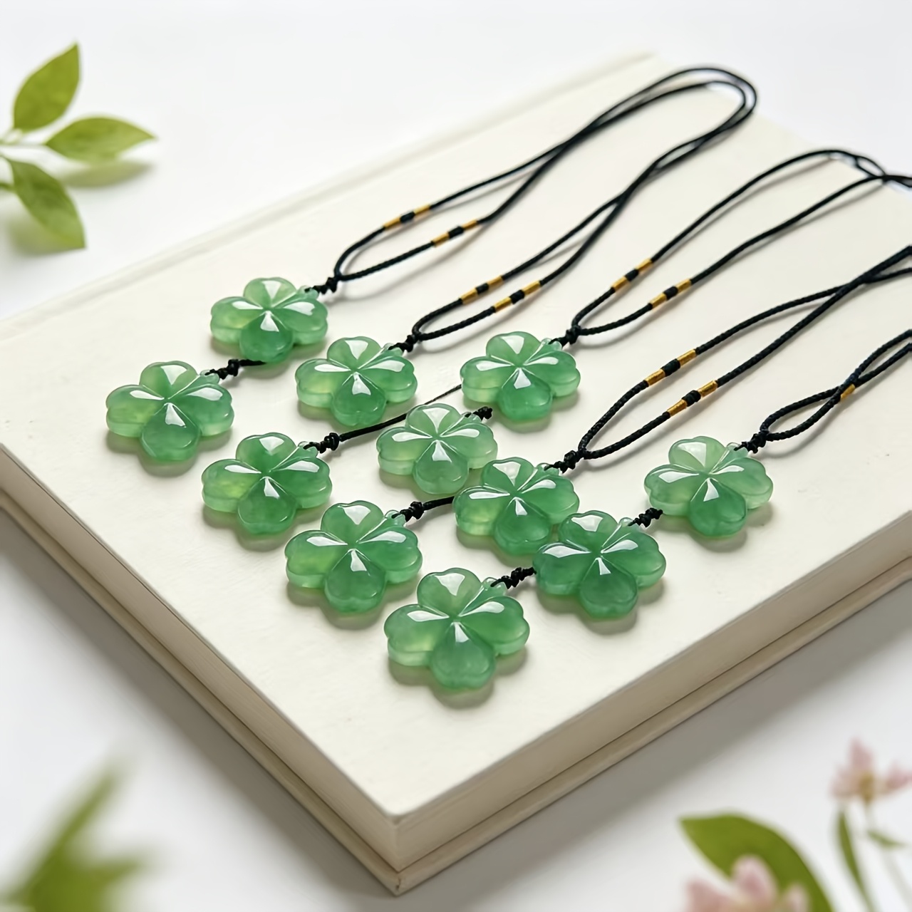 Natural Crystal Fluorite Four-Leaf Clover Necklace, Gift for Her