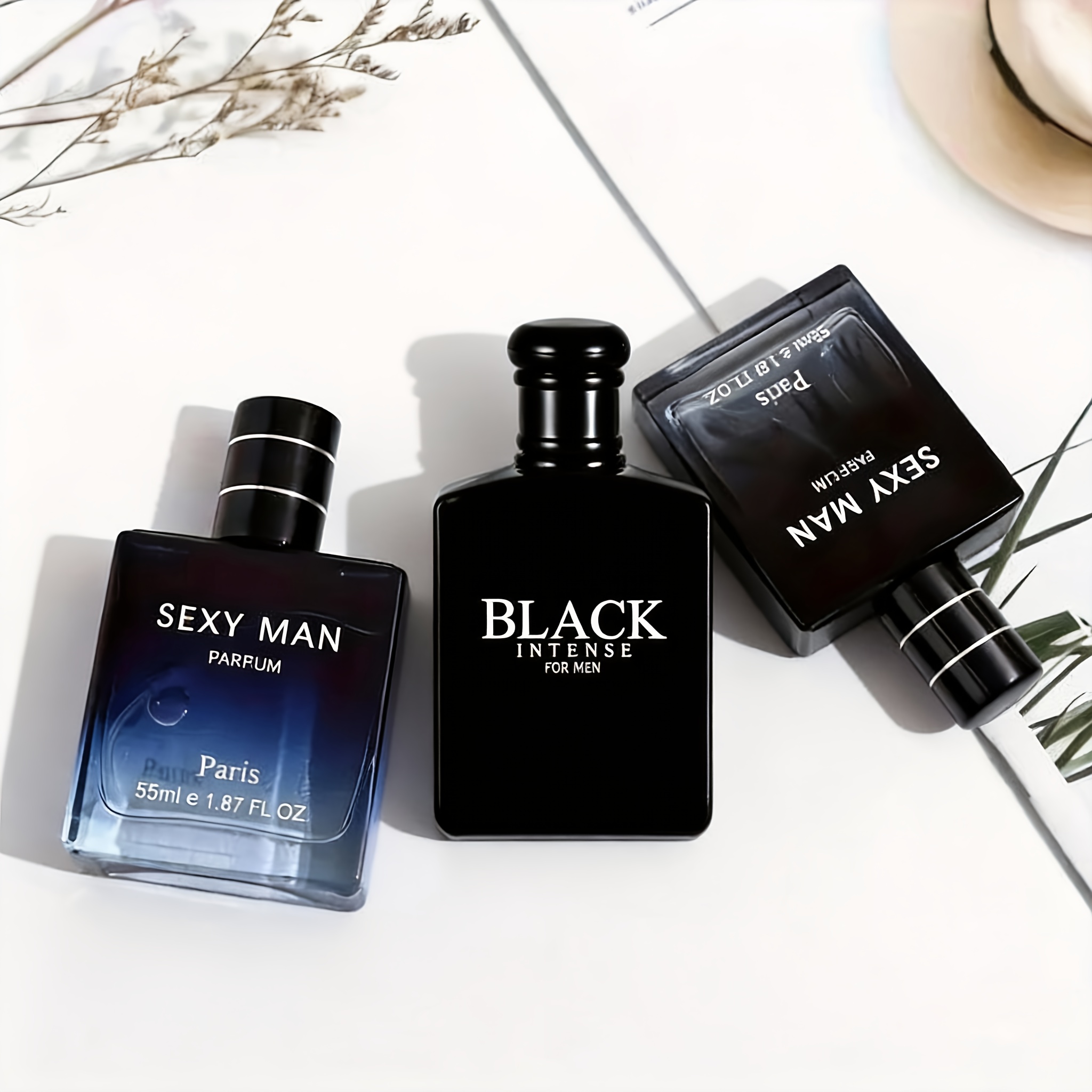 Комплект от 2 мъжки парфюма, 5.24 FL.OZ голям капацитет, 2 опции (черно и синьо) | Секси мъжка Eau De Parfum, свеж дървесен ориенталски аромат, прохладен и изискан | Идеален за подарък за празниците и лична употреба
