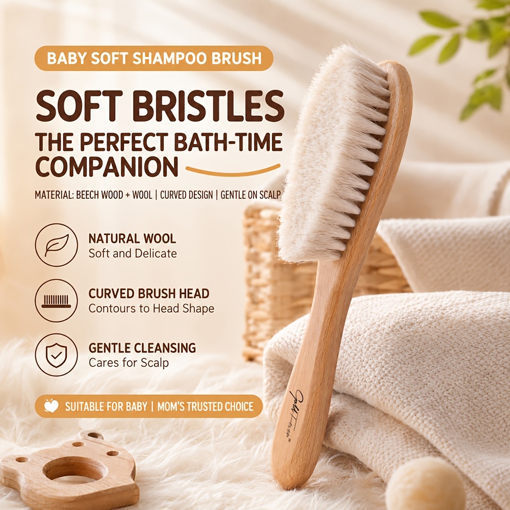 TEMU Natural Goat Hair Comb | Soft Comb Designed For Crib Hats, With Handle | Safely Cares For The Scalp, An Excellent Gift Choice, Pure Goat Hair,
