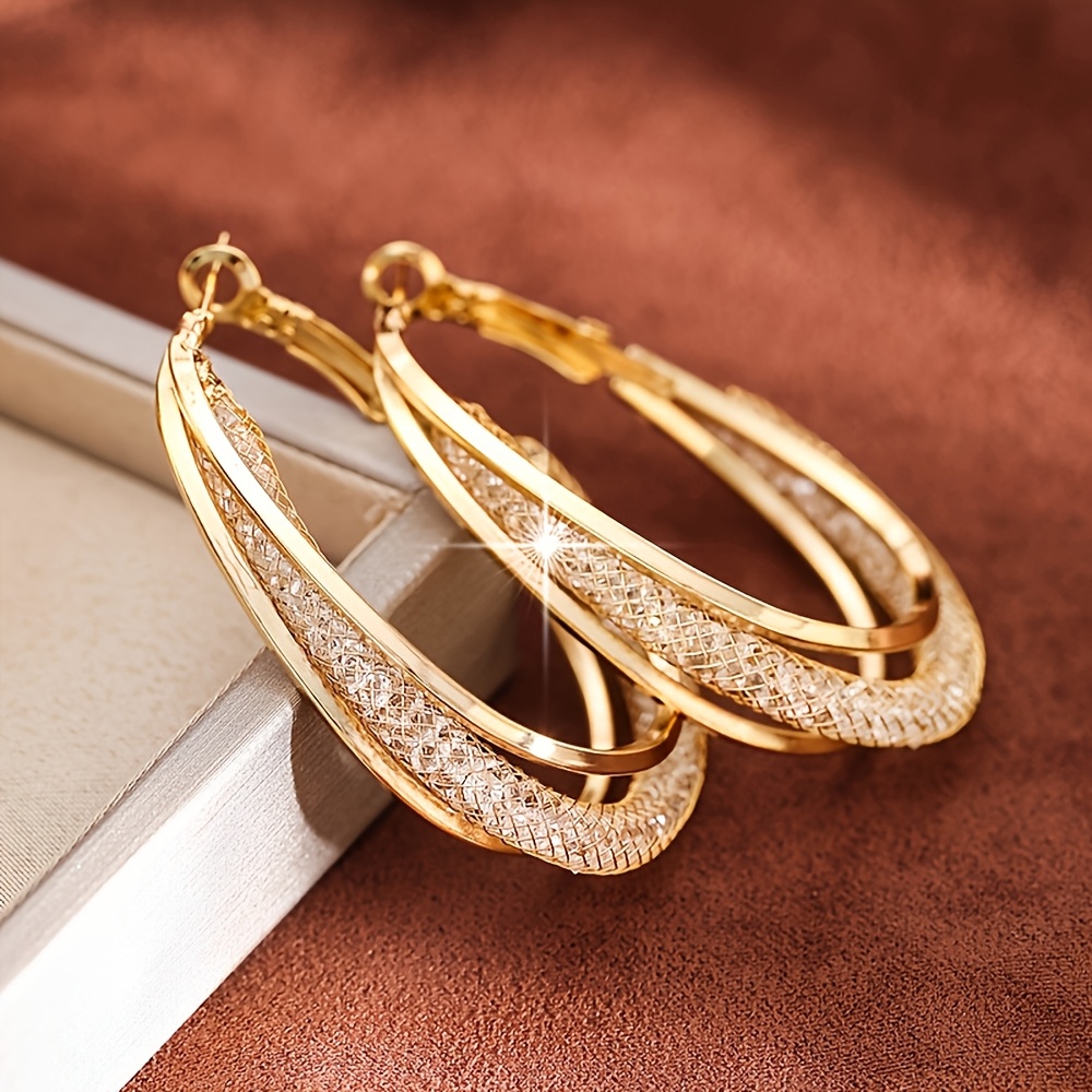 TEMU Shiny Zirconia Inlaid Mesh Hoop Earrings - Perfect Birthday Or Valentine's Day Gift