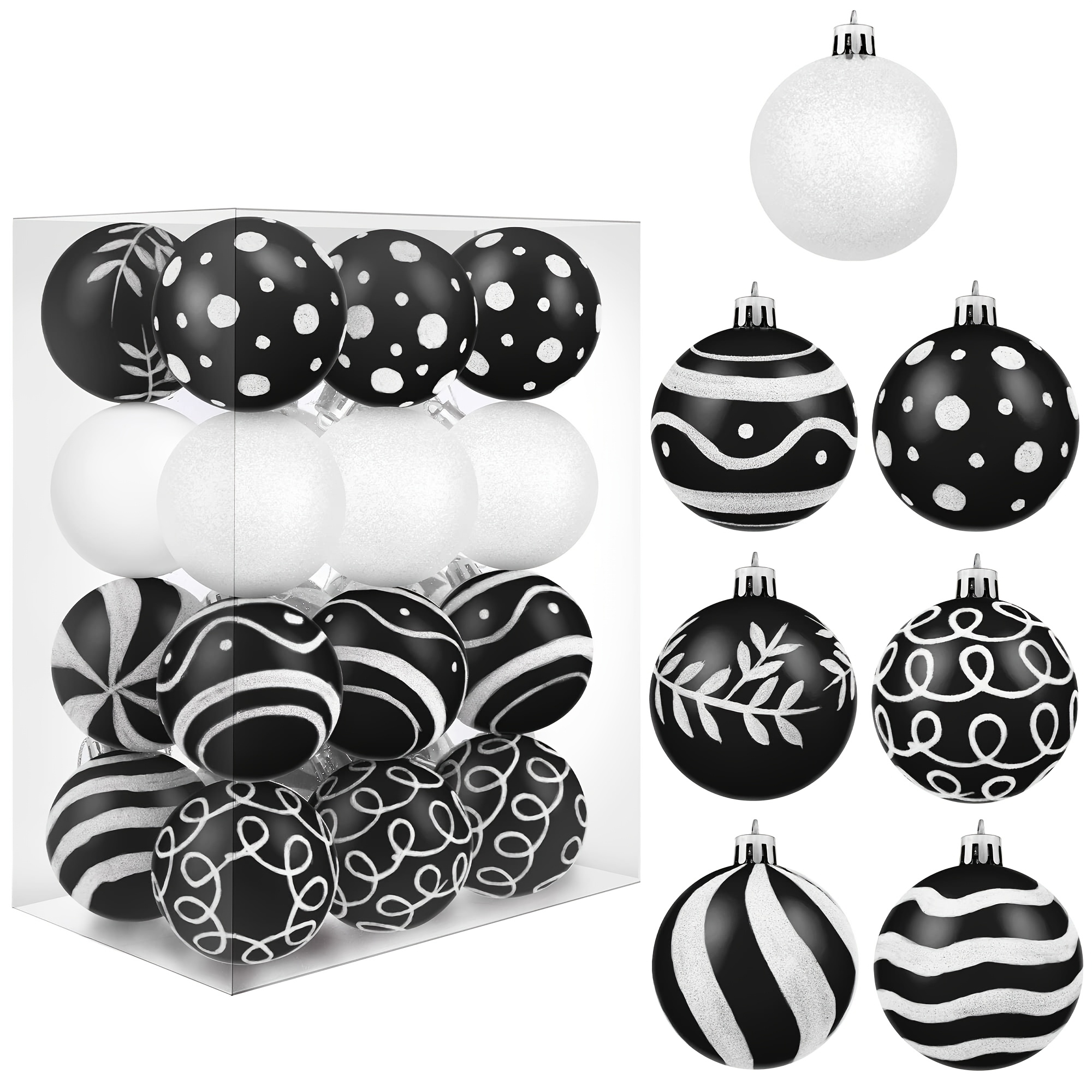 TEMU 24pcs Shatterproof Plastic Christmas Ball Ornaments - Painted & Glittering Shatterproof Baubles With 8 Styles (stars, Snowflakes, Bells,,