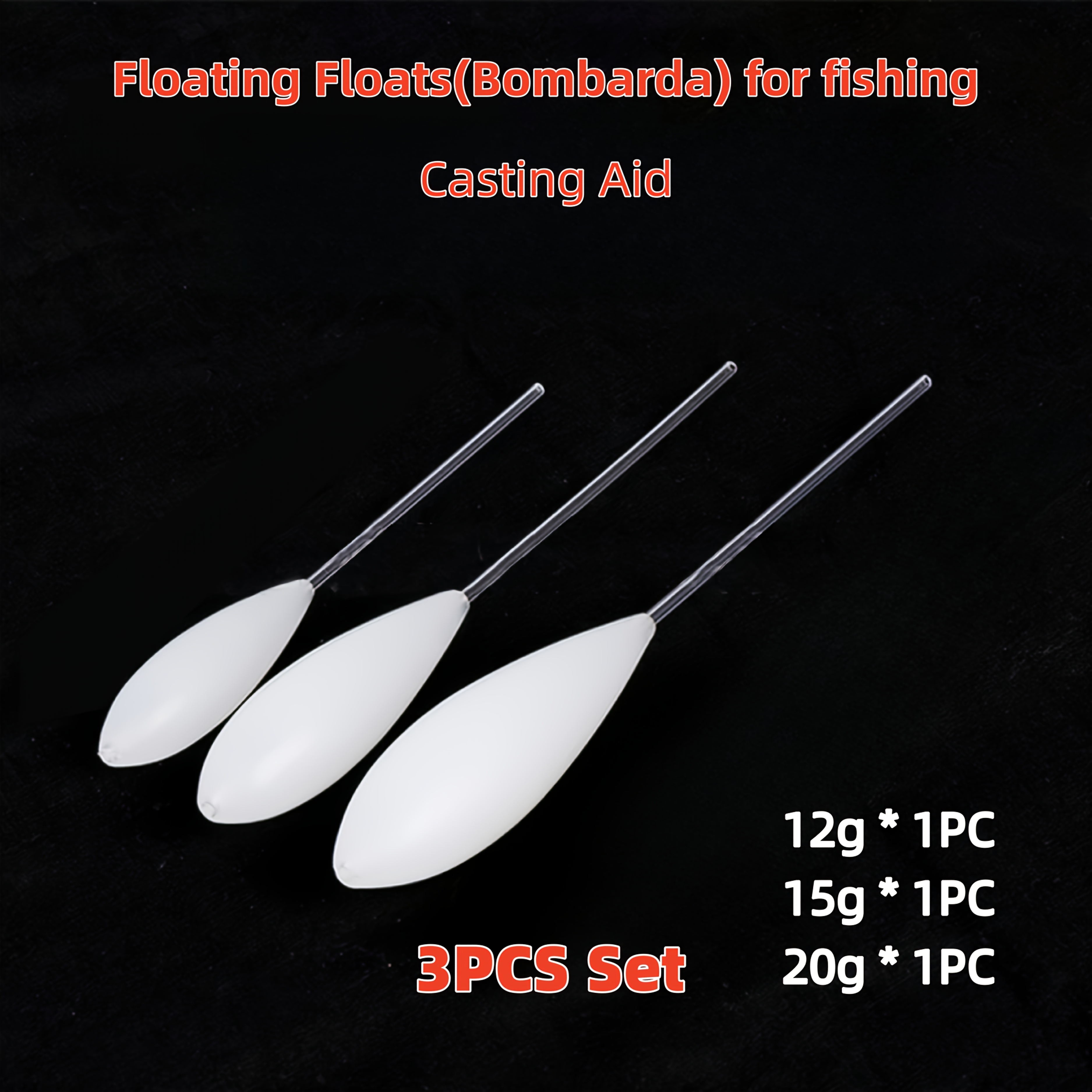 Image of Set Of 3 White Long-range Casting Floats () Featuring An Anti- Design, Ideal For Lure Fishing And Fishing, Specifically Aimed At . A Wide Casting Range And Assists In Throwing Micro Baits. Ar