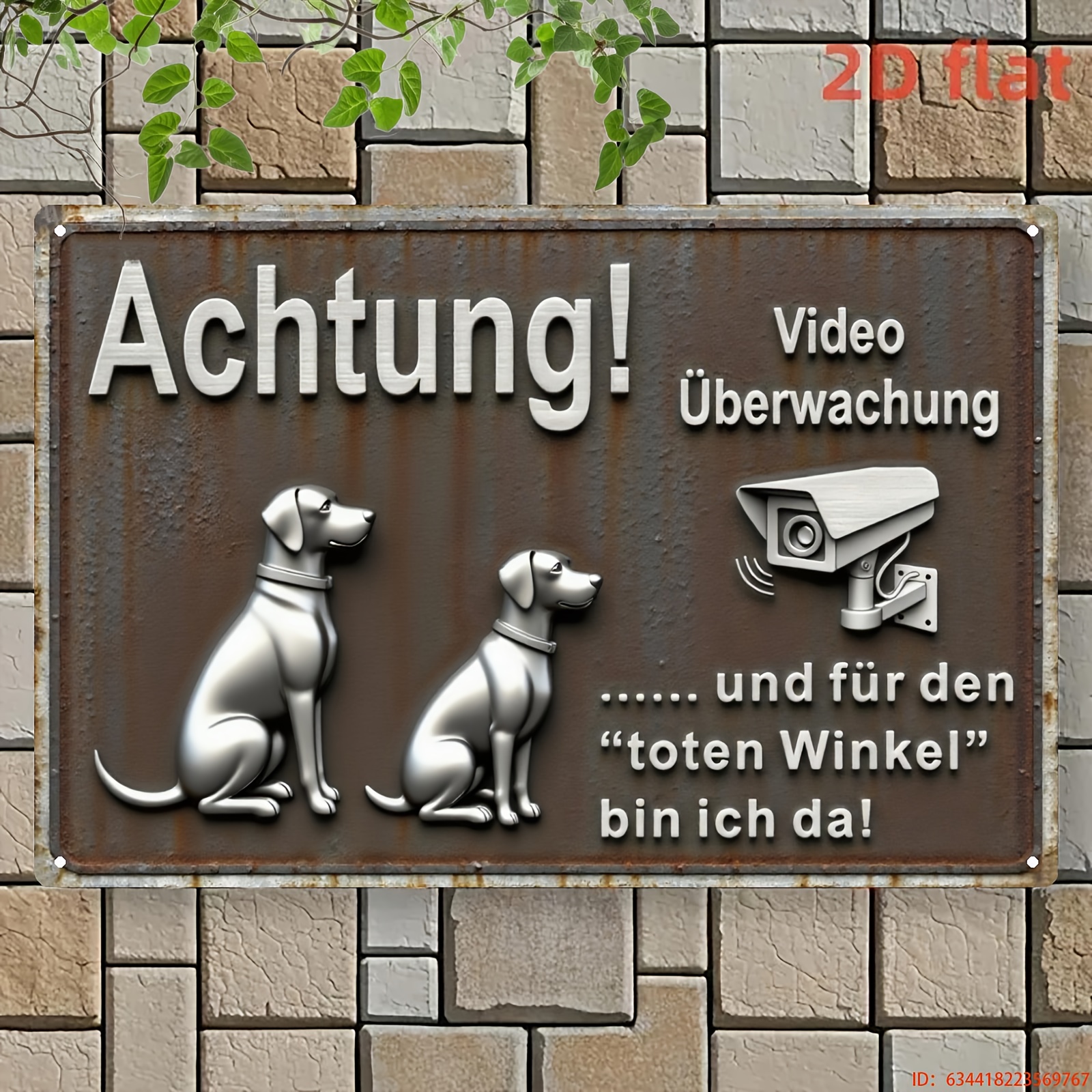 E-shop 2D Flach, Vintage-Schild mit Hundewach-Warnung - 8x12 Zoll (20x30 cm) Eisen-Metall-Wandtafel für Zuhause, Geschäft, Bauernhof - Kamera- &