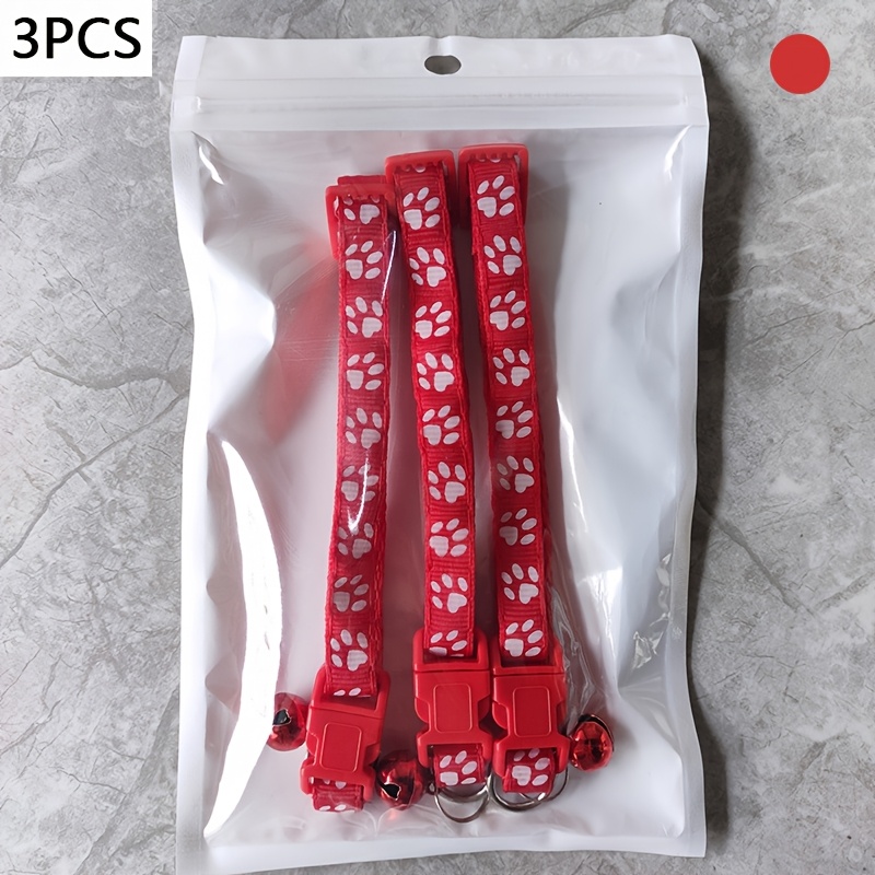 TEMU 3pcs Collar Set, Made Of Nylon Material, Random Color, With Adjustable Animal Paw Print Design, Suitable For Outdoor Of Cats And Dogs, Without