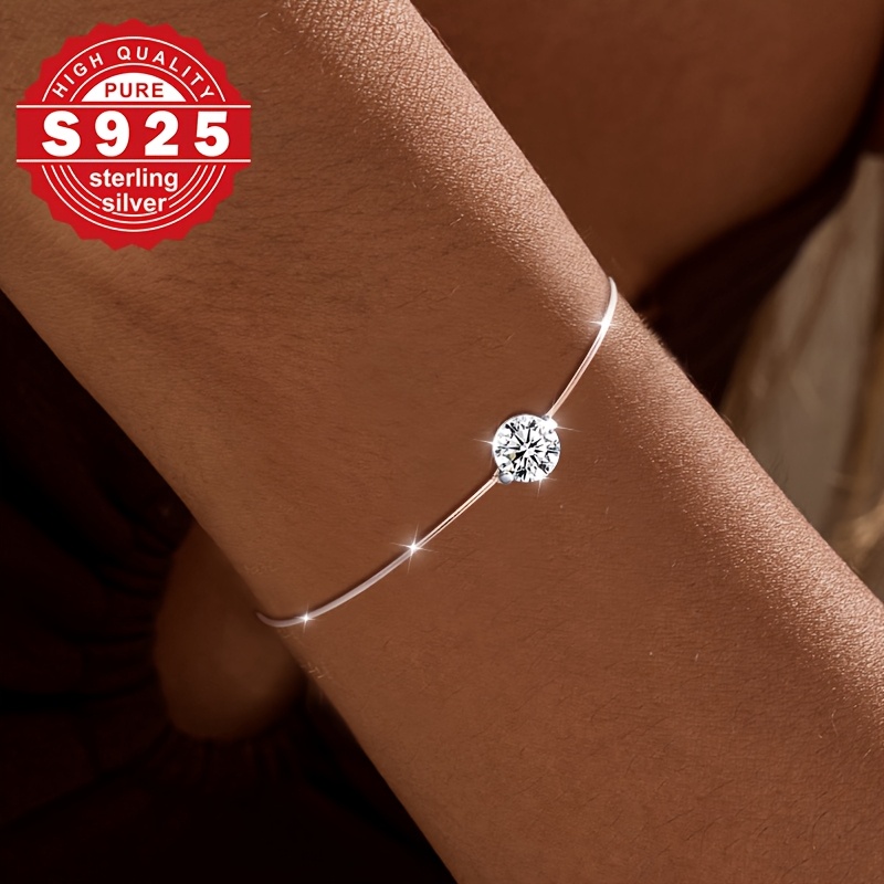 Image of 1pc S925 Sterling Silver Women's Bracelet, Inlaid Artificial Zirconia Design, , Minimalist & Unique, Ideal For Daily Wear, Perfect Gift For