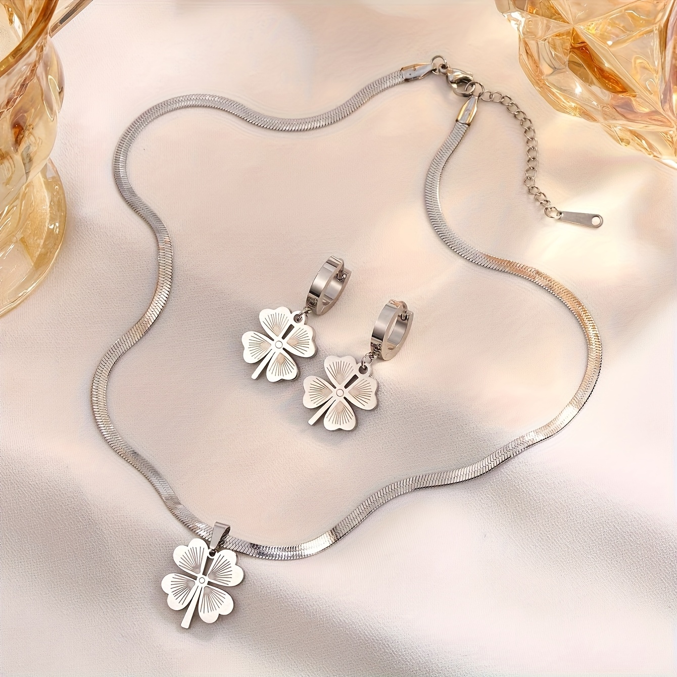 TEMU Ladies' Set, A Pair Of Earrings And A Necklace In Stainless Steel, Trendy Style, Non-mainstream, 3pcs Set