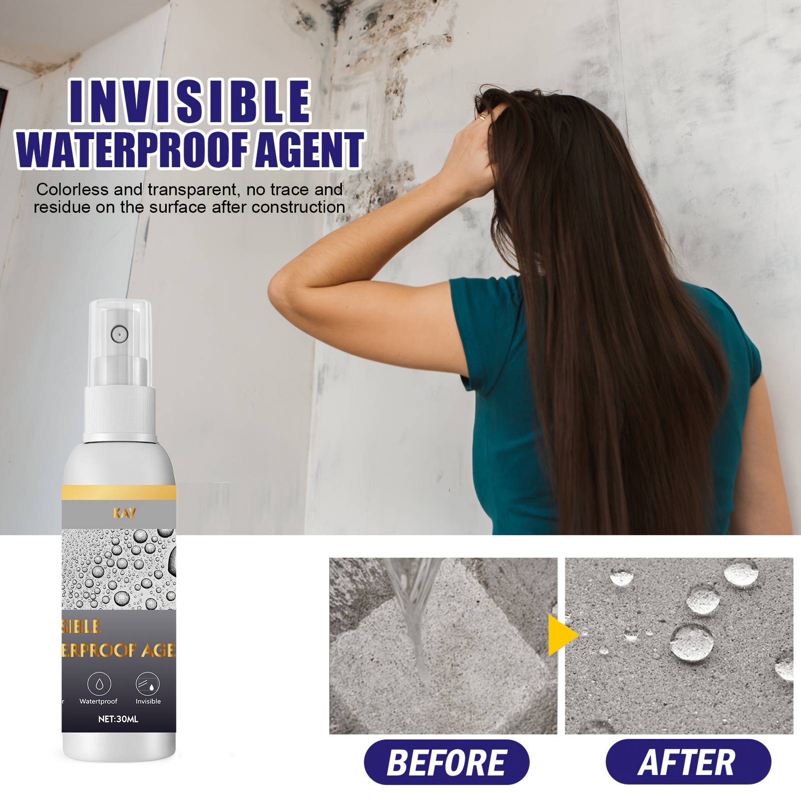 Waterproof Anti-Leakage Agent, Jaysuing Invisible Waterproof Agent Waterproof  Insulation Sealant, Transparent Repairing Leak Waterproof Adhesive  (30g*2Pcs): : Industrial & Scientific