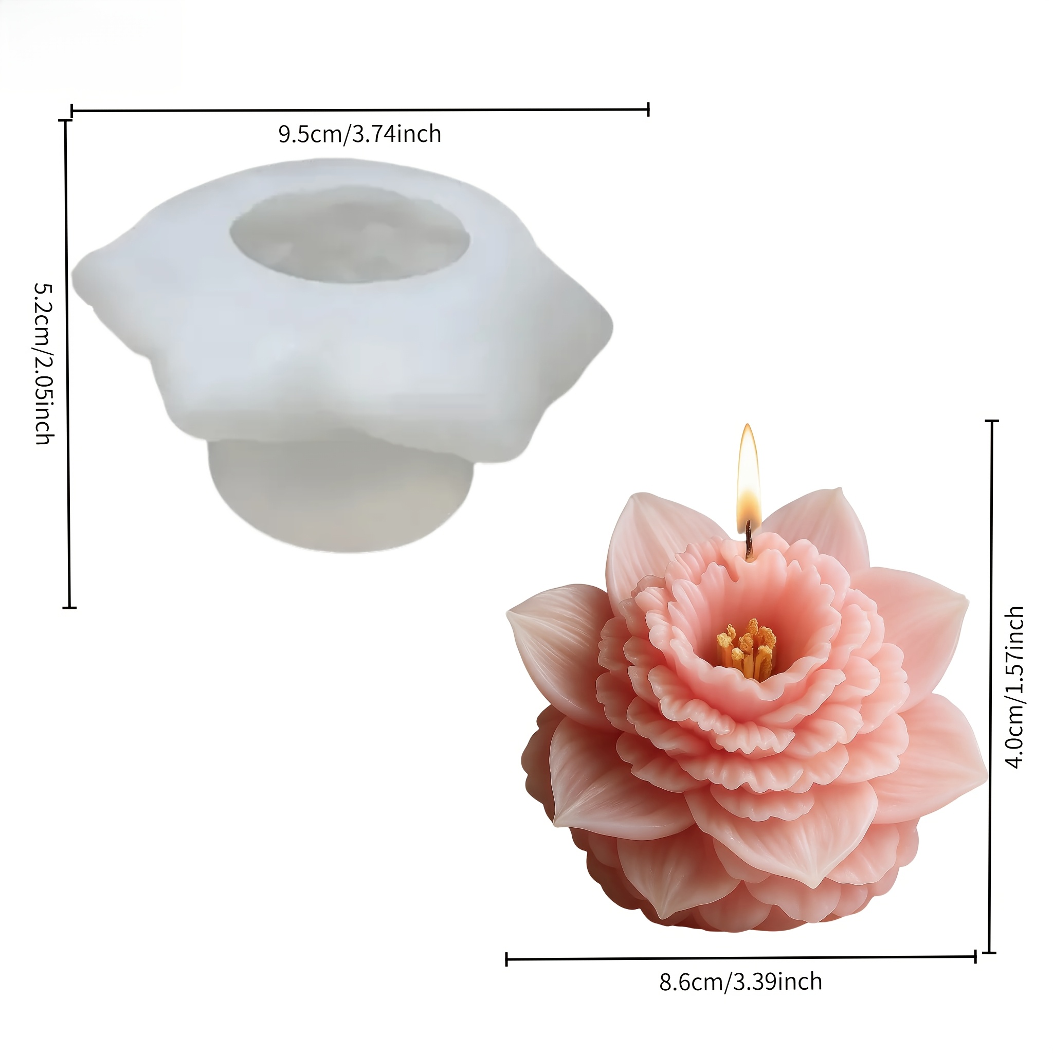 TEMU Large, Soft-pink, Pleated 3d Silicone Flower Mold Featuring Full, Layered Petals; Suitable For, Candles, And Decorative Gift Soaps, As Well As