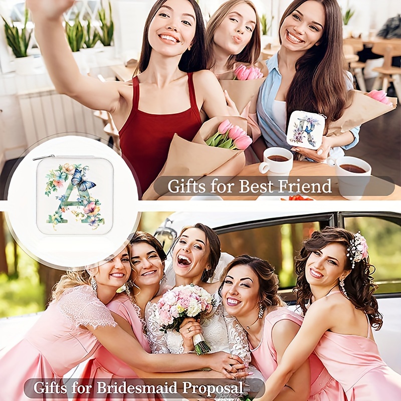 Floral Letter Personalized Mini Travel Jewelry Storage Case - Portable Jewelry Organizer Box with Compact Design, Soft Velvet Interior, And Secure Closure - Perfect for Women On-The-Go, Travel, And Storage of Small Additions