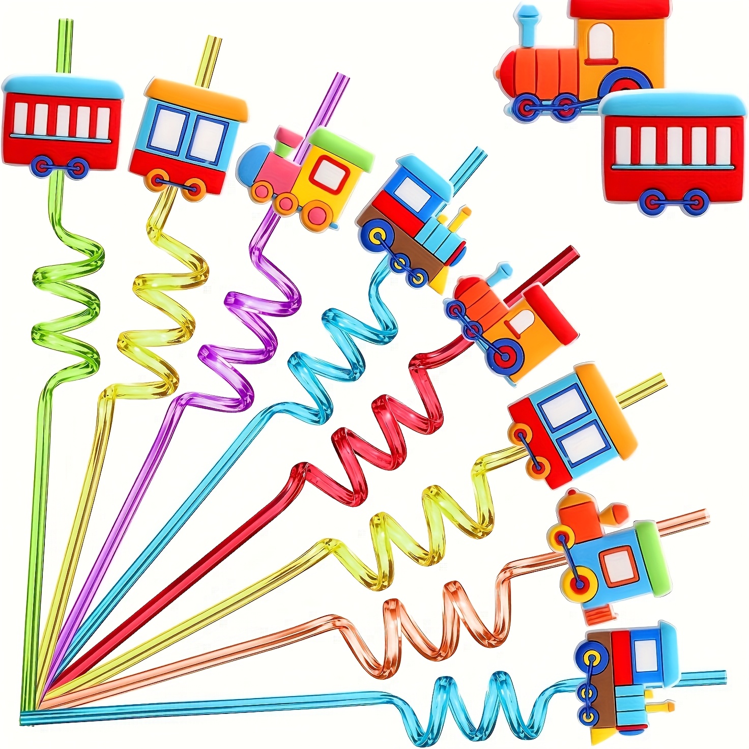 Image of 6pcs Train Theme Shaped Straws Reusable Plastic Straws Drink Cocktail Straws Decorations Train Party Supplies Birthday Party Favors
