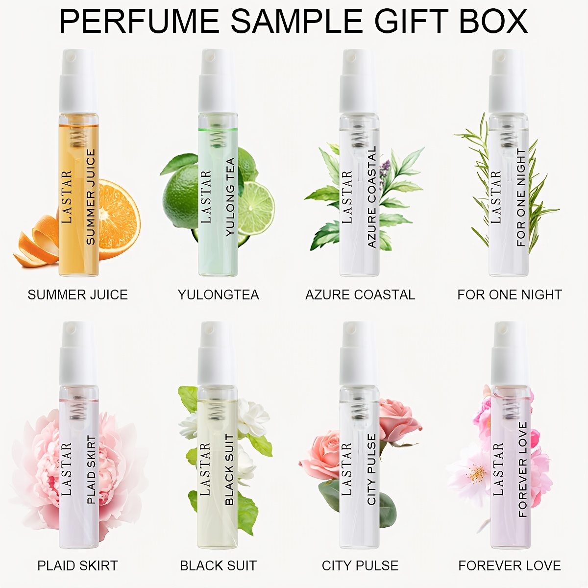 LASTAR Perfume Gift Box with 8 Pockets of 0.81 oz Each, Woody, Fruity, Floral Scents for Women, Travel and Everyday Use