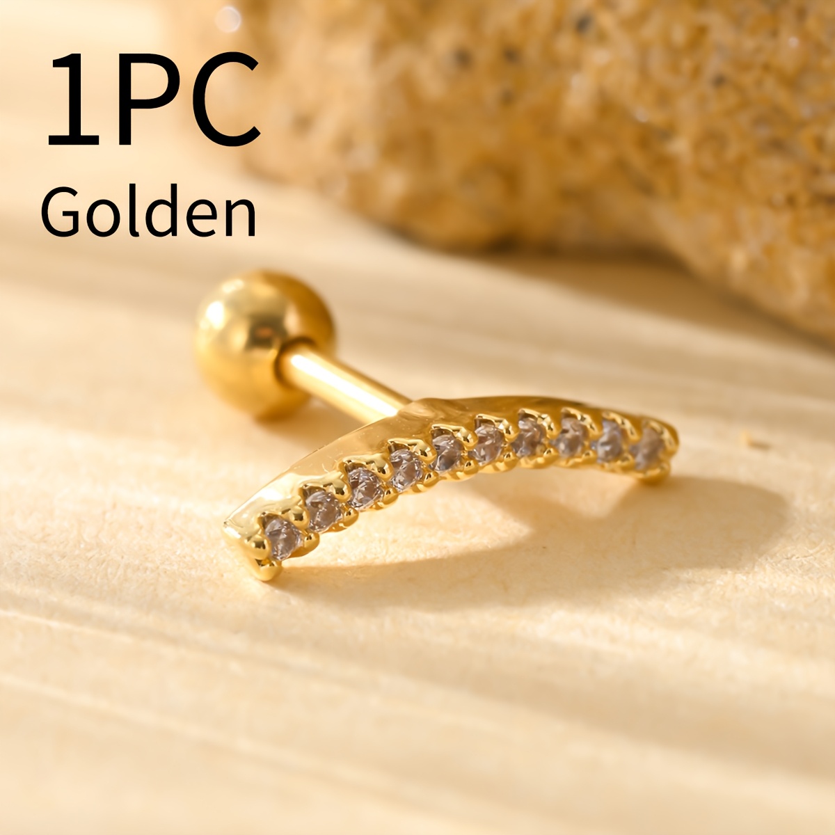 TEMU 1 pieza de pendiente de barra de acero inoxidable para hueso de , estilo minimalista de con cara sonriente y circonita tipo 5A, pendiente de