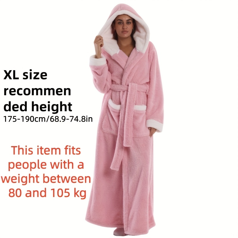 1 stuks Extra Lange Badjas - Dikke Winter Badjas met Capuchon, Pluche Fleece-achtige Textuur, Elegante Badjas voor Thuis & Reizen voor Vrouwen/Mannen